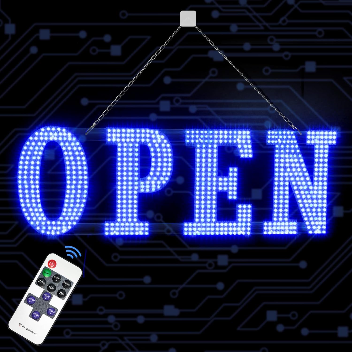 40"L x 14"W Blue Large LED Open Signs for Business Hour